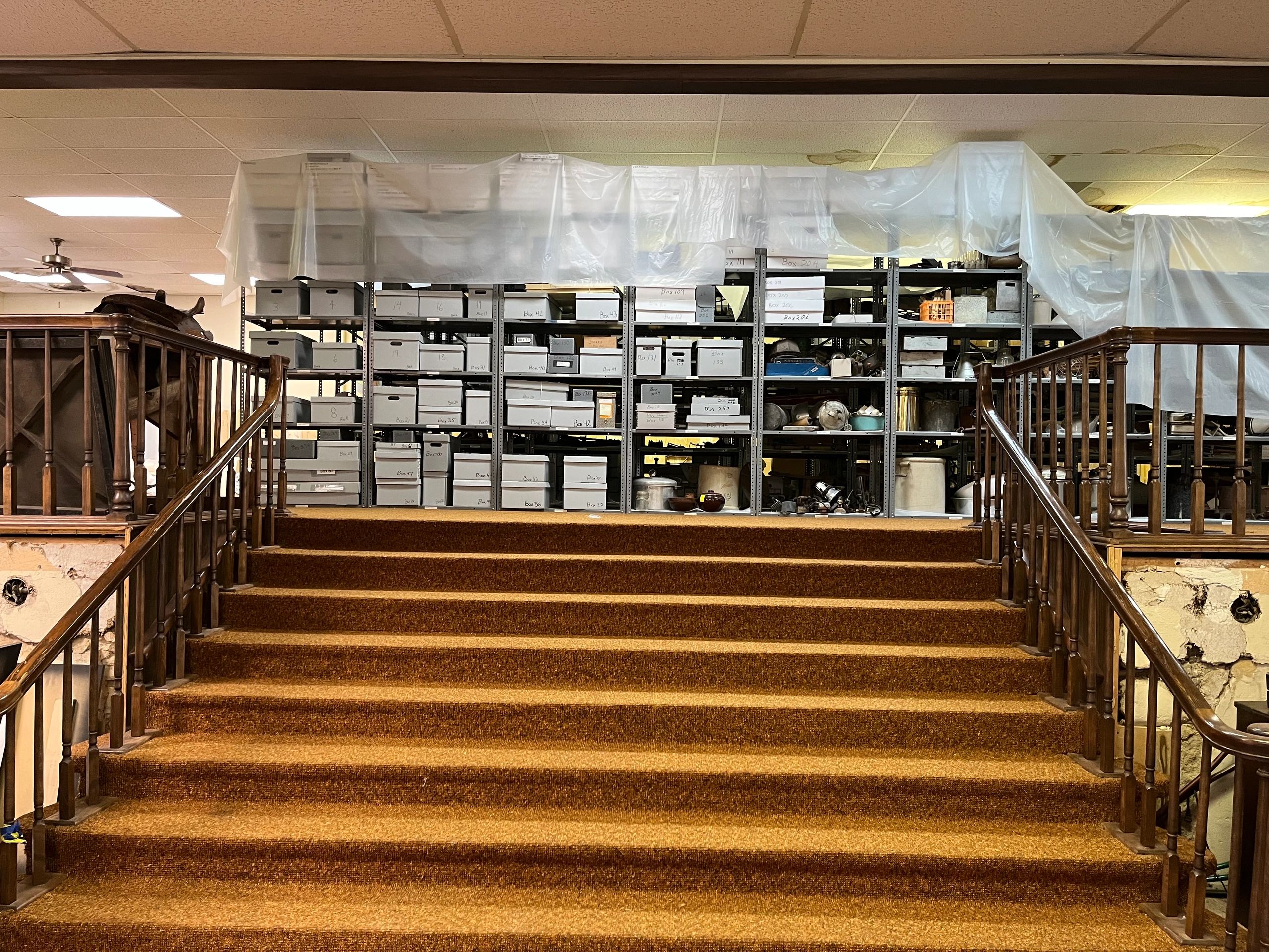 Staircase museum storage shelving