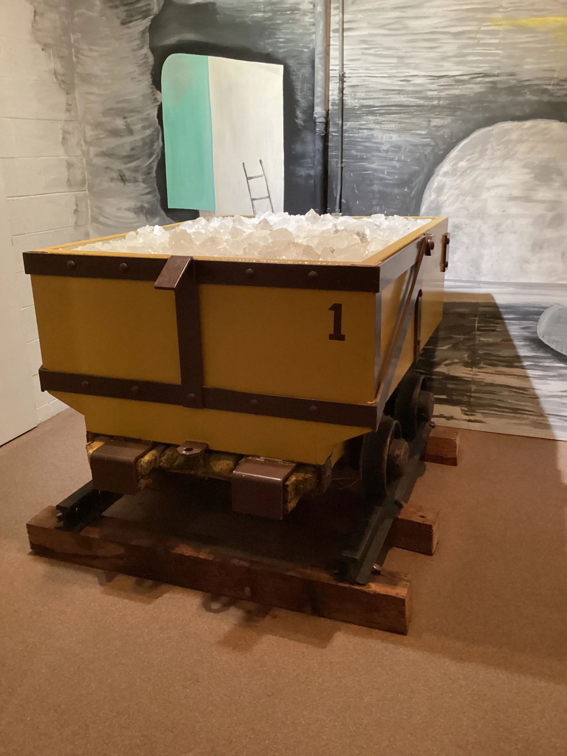 Vintage mining cart museum display
